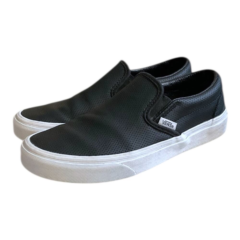 Vans Sneakers Men 5.5/Women 7 Black Off The Wall Perforated Leather Travel Shoes - Picture 4 of 13